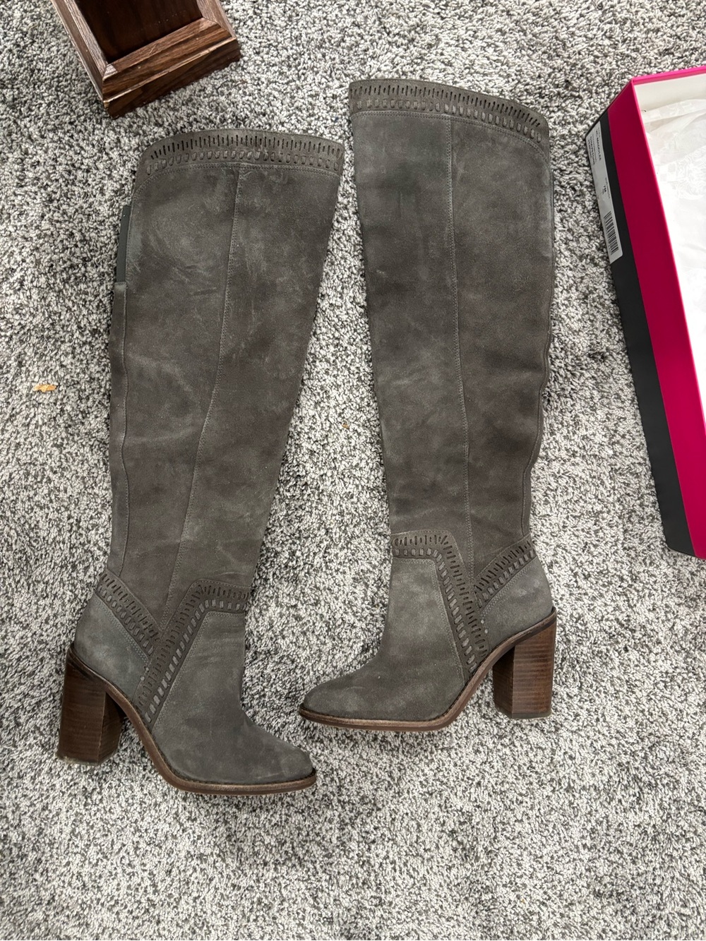 Vince Camuto Women's Tall Suede Block Heel Boots in Gray